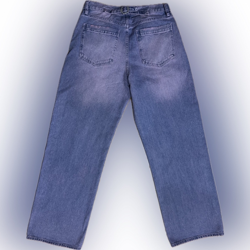 Like new Fashion Nova SZ 11 blue/pink wide leg jean w/belt accent rear/waist 30” - Picture 4 of 6
